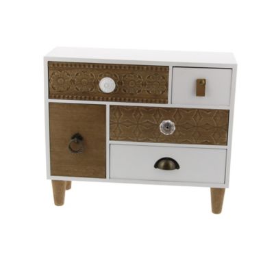 Image showing  White Wood and Metal Natural 5-Drawer Jewelry Box, 12 x 14 x 6 in., 85262