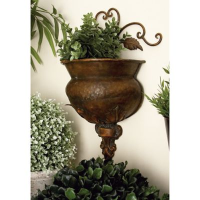 Harper & Willow Brown Metal Indoor Outdoor Scroll Wall Planter 11 in. x 6 in. x 18 in.