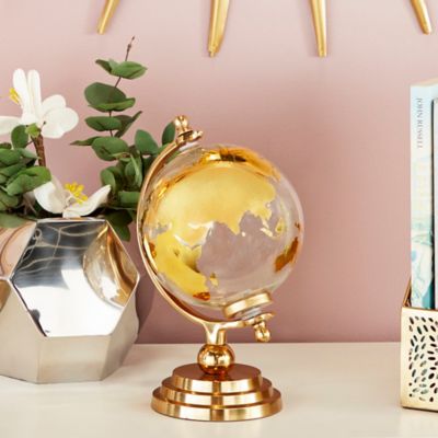 Harper & Willow Gold Aluminum Globe with Tiered Bas, 9 in. x 8 in. x 13 in.