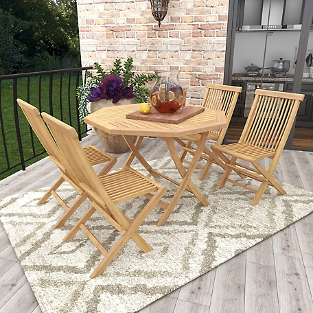 Harper & Willow 5 pc. Teak Traditional Outdoor Dining Set, 42 in. x 42 in. x 30 in., Brown