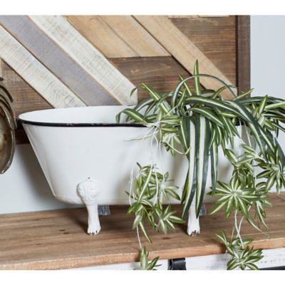 Harper & Willow White Metal Indoor Outdoor Bathtub Planter 20 in. x 11 in. x 9 in.