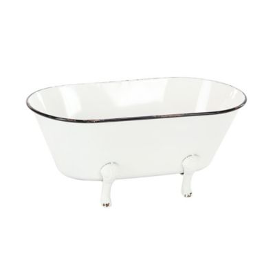 Image showing  White Metal Indoor Outdoor Bathtub Planter 20 in. x 11 in. x 9 in.