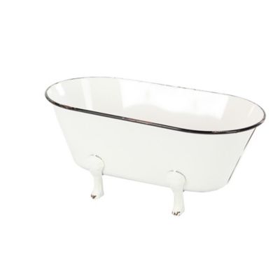 Image showing  White Metal Indoor Outdoor Bathtub Planter 20 in. x 11 in. x 9 in.