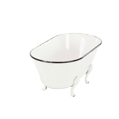 Image showing  White Metal Indoor Outdoor Bathtub Planter 20 in. x 11 in. x 9 in.