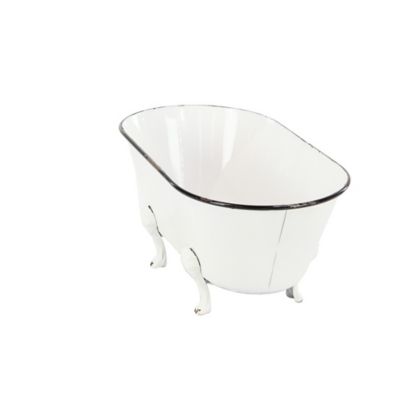 Image showing  White Metal Indoor Outdoor Bathtub Planter 20 in. x 11 in. x 9 in.