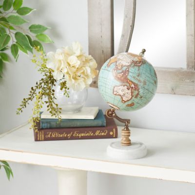 Harper & Willow Aquamarine Marble and Wood Contemporary Globe, 11 in. x 6 in. x 6 in.