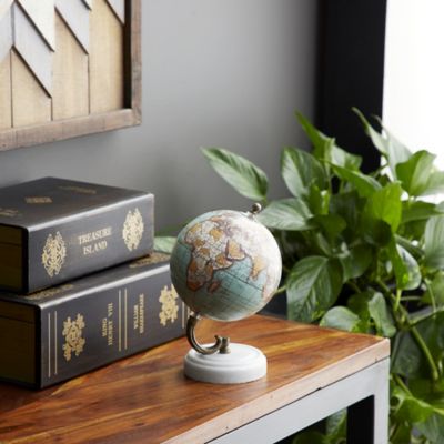 Harper & Willow Teal Marble Globe with Marble Base, 5 in. x 5 in. x 8 in.
