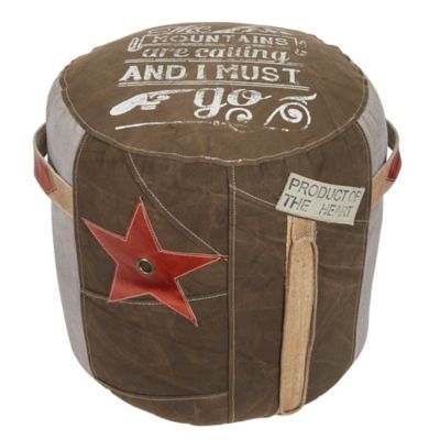 Image showing  17 in. x 17 in. x 19 in. Canvas Pouf with Leather Accents, Brown