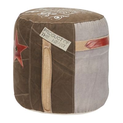 Image showing  17 in. x 17 in. x 19 in. Canvas Pouf with Leather Accents, Brown