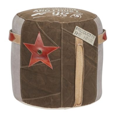 Image showing  17 in. x 17 in. x 19 in. Canvas Pouf with Leather Accents, Brown