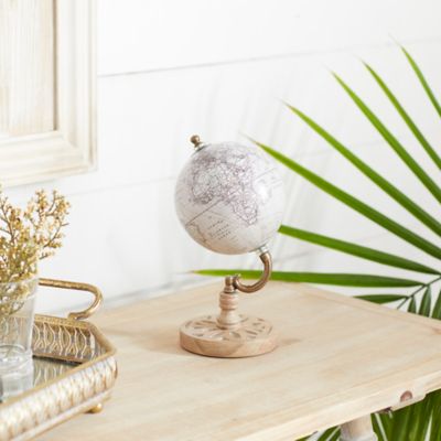 Harper & Willow Traditional Beige PVC Globe with Brown Metal and Wood Stand, 9 in. x 5 in. x 5 in.