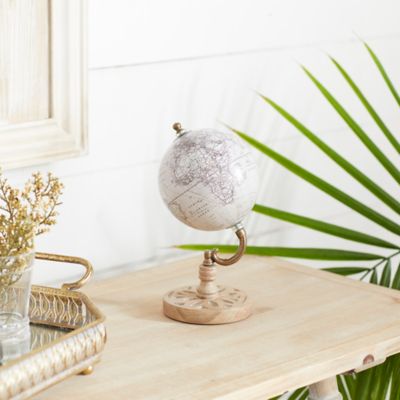 Harper & Willow Traditional PVC Globe with Metal and Wood Stand, 9 in. x 5 in. x 5 in., Beige/Brown