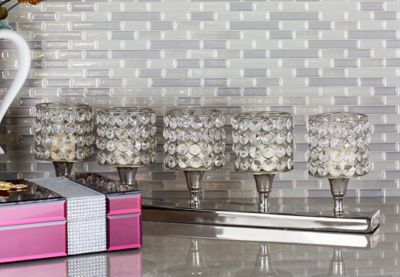 Harper & Willow Silver Aluminum Glam Candle Holder, 6 in. x 21 in. x 3 in., 54257