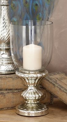 Harper & Willow Silver Glass Traditional Candle Holder, 14 in. x 7 in. x 7 in., 24615