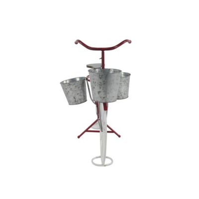 Image showing  Red Metal Indoor Outdoor Bike Plantstand with Basket and Saddle Bag Planters 31 in. x 15 in. x 23 in.