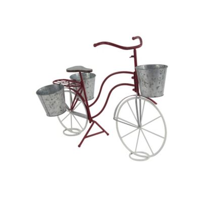 Image showing  Red Metal Indoor Outdoor Bike Plantstand with Basket and Saddle Bag Planters 31 in. x 15 in. x 23 in.