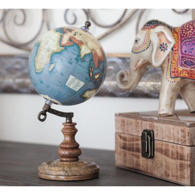 Harper & Willow Brown Marble and Metal Traditional Globe, 10 in. x 5 in. x 5 in.