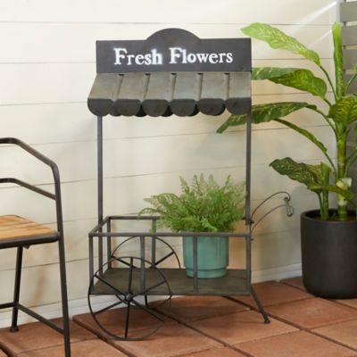 Harper & Willow Black Metal Indoor Outdoor Flower Cart Plantstand 32 x 21 x 44in.
