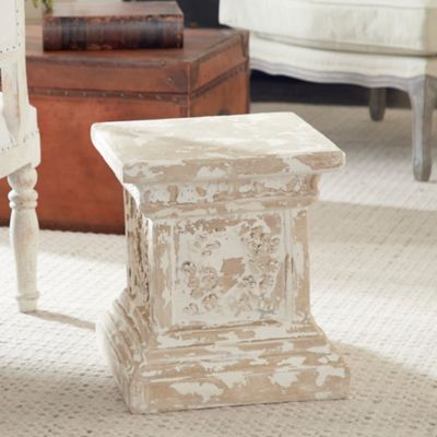 Harper & Willow Beige Vintage Resin Accent Table, 17" x 16"