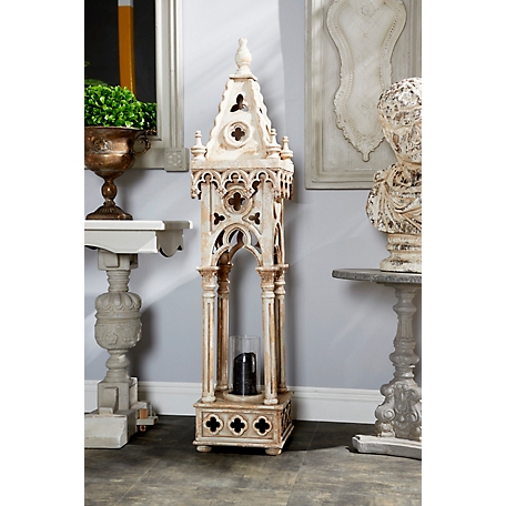 Harper & Willow White Wood Vintage Candle Holder Lantern, 55 in. x 12 in. x 12 in., 20486