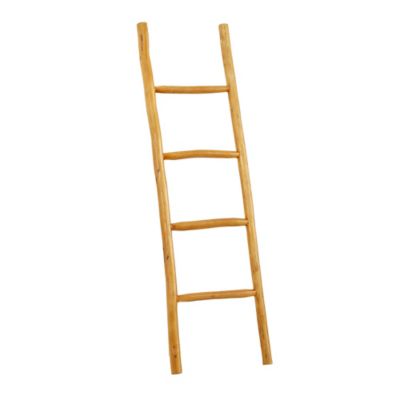 Image showing  Brown Teak Wood Handmade 4 Rack Ladder, 17 in. x 2 in. x 59 in.