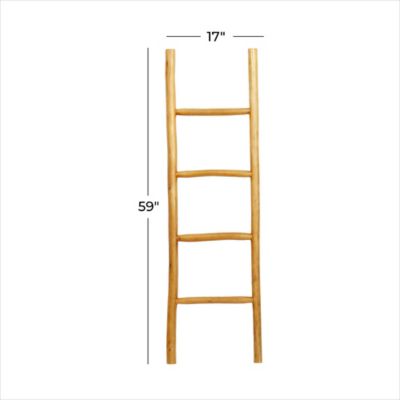 Image showing 5 th Harper & Willow Brown Teak Wood Handmade 4 Rack Ladder, 17 in. x 2 in. x 59 in.