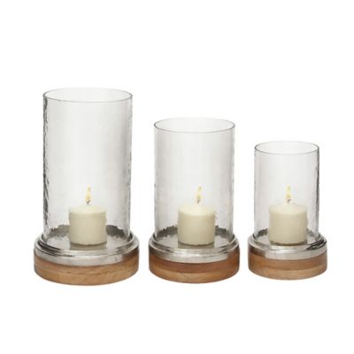 Image showing  Assorted Clear Aluminum Traditional Hurricane Lamps, 3-Pack