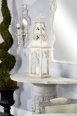 Harper & Willow White Wood Vintage Candle Holder Lantern, 28 in. x 8 in. x 8 in., 20492