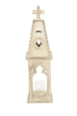 Image showing  White Wood Vintage Candle Holder Lantern, 28 in. x 8 in. x 8 in., 20492