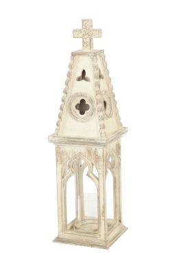 Image showing  White Wood Vintage Candle Holder Lantern, 28 in. x 8 in. x 8 in., 20492