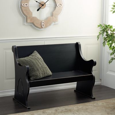 Harper & Willow Black Wood Storage Bench with Scrolled Armrests 50" x 24" x 36"