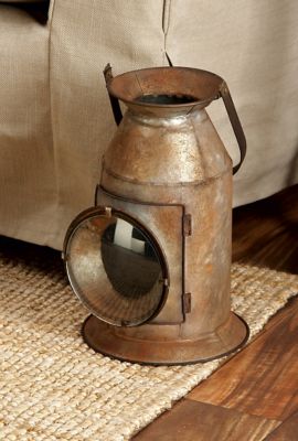 Harper & Willow Gray Metal Decorative Candle Lantern with Handle 8 x 8 x 19in., 20346