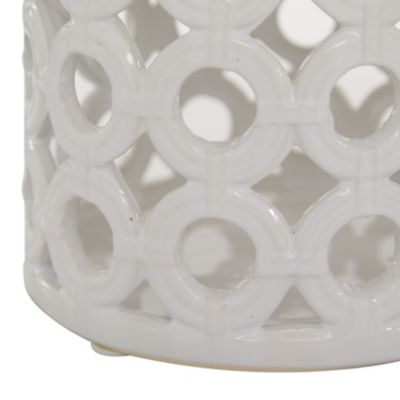 Image showing  9 in. Ceramic Circles Pillar Candle Lantern with Cut-Out Design, White
