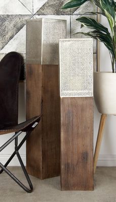 Harper & Willow 35 in. Mango Wood Handmade Laser Cut Metal Candle Lantern, Brown