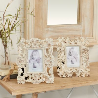 Harper & Willow 4 in. x 6 in. Polystone Traditional Photo Frame Set, 9 in. x 11 in., White, 2 pc.