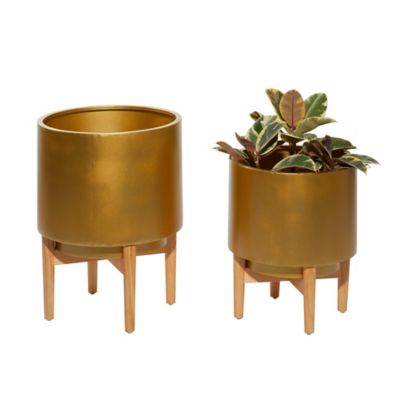 Image showing  Set of 2 Gold Metal Planter 20 in., 16 in.H