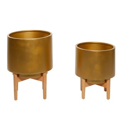 Image showing  Set of 2 Gold Metal Planter 20 in., 16 in.H