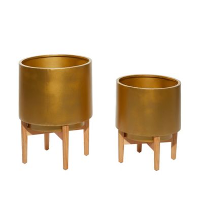 Image showing  Set of 2 Gold Metal Planter 20 in., 16 in.H