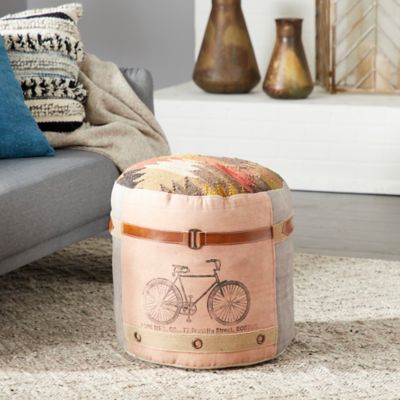 Harper & Willow Multicolor Canvas Bike Pouf with Tribal Patterned Top, 17 in. x 17 in. x 19 in.