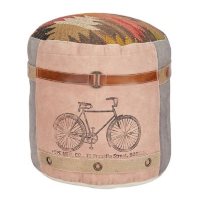 Image showing  17 in. x 17 in. x 19 in. Canvas Bike Pouf with Tribal Patterned Top, Multicolor