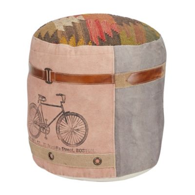 Image showing  17 in. x 17 in. x 19 in. Canvas Bike Pouf with Tribal Patterned Top, Multicolor