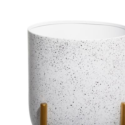 Image showing  White Metal Deep Recessed Dome Speckled Planter with Removable Stand Set of 2 22 in., 19 in.H