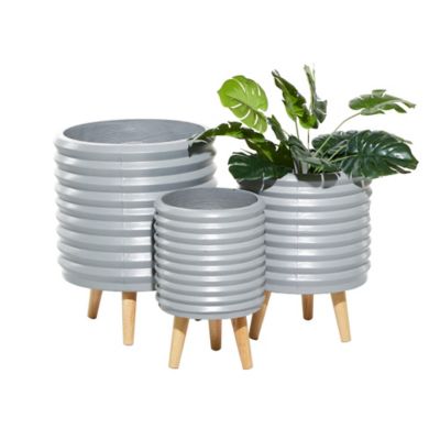 Image showing  Gray Magnesium Oxide Contemporary Planter Set of 3 18 in., 16 in., 14 in.H