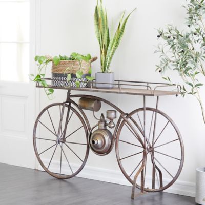 Harper & Willow Brown Metal Indoor Outdoor Bike Plantstand 65" x 14" x 35"