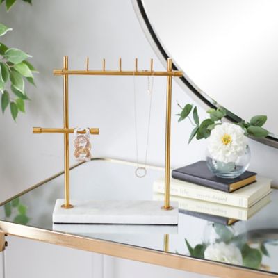 Harper & Willow Marble Modern Jewelry Stand, 13 in. x 12 in. x 4 in., Gold