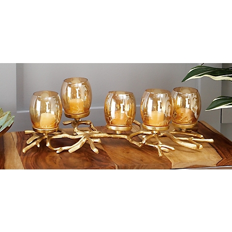 Harper & Willow Gold Aluminum Coastal Candle Holder, 6 in. x 19 in. x 10 in., 94916