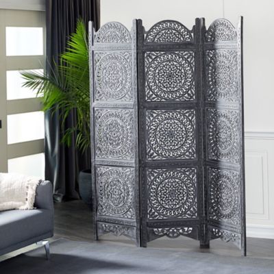 Harper & Willow Mango Wood Eclectic Room Divider Screen, Black