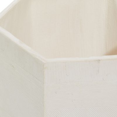 Image showing  White Ceramic Indoor Outdoor Planter with Wood Legs, Set of 2, 15 in., 17 in. H