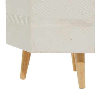 Image showing  White Ceramic Indoor Outdoor Planter with Wood Legs, Set of 2, 15 in., 17 in. H