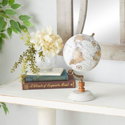 Harper & Willow Marble and Metal Contemporary Globe, 11 in. x 6 in. x 6 in., White
